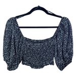 Forever 21  Womens Top S Milkmaid Coquette Feminine Floral Smocked Crop Festival‎ Photo 3