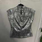 Anthropologie  Pilcro Cap-Sleeve Mock-Neck Silver Metallic Top XS Photo 6