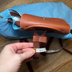 Longchamp  Le Pliage Backpack Cornflower Blue Nylon Leather Made in France Tote Photo 8