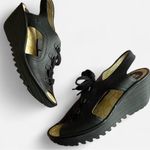 Fly London Yifa Lace Up Sling Back Sandal Wedges in Black Size 40 US 9-9.5 Photo 0