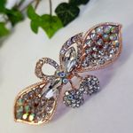 Rose Gold Hair Clip Bow with Cherries Crystal Rhinestones Pink Photo 2