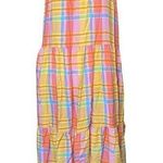 Time & Tru  Womens Yellow Blue Coral Plaid Sleeveless Flutter Tiered Sun Dress M Photo 0