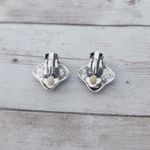 Vintage Clip On Earrings Silver Tone & Dark Grey Unusual Photo 4