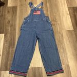 Vintage 90’s Agapo women’s Denim Overalls with American Flag Patch size M Blue Photo 0