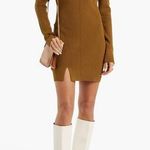 NICHOLAS Braulia Twist Front Cutout Ribbed Knit Mini Dress S NEW Brown Photo 0