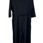 Lane Bryant SZ 22 Wide-Leg Cropped Jumpsuit Square Neck 3/4 Sleeve Belted Black Photo 4