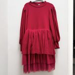 Holiday Red Tier Tulle Party Dress Whimsical Modest Christmas Festive L NWT READ Size L Photo 1
