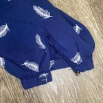 Dalia Collection Womens  Blue Feather Print Blouse - S Photo 3