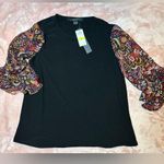 Cynthia Steffe NWT  Black Multicolored Floral Puff Flare Half Sleeve Blouse Photo 0