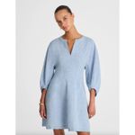 Madewell NEW Splitneck Mini Dress in 100% Linen Sunfaded Blue Pockets US 14 Photo 1