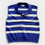 Sewn & Seen Womens Sleeveless Polo Sweater Vest Top Size Large Royal Blue Stripe Photo 0