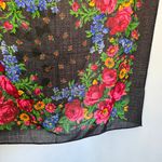 Vintage Hand Screen Printed Floral Birgin Wool Scard Red Photo 4
