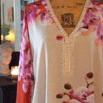 Boston Proper  Orchid Bloom Floral Rhinestone Embellished V-Neck Blouse Photo 1