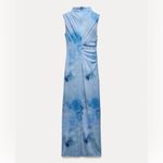 ZARA NWT Draped Printed Midi Stretchy Blue Hues Dress: Woman’s Size Small Photo 5