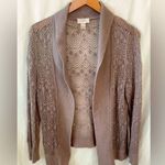 Loft Women's Taupe Open Knit Sweater Cardigan Size Large Photo 0