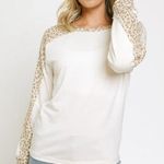 Mystree  Cream & Leopard Print Mixed Media Drop Shoulder Pullover Size Small Photo 0