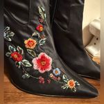 Black satin Floral Embroidered sequin Heeled Boots size 10 Photo 1