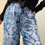 Briggs New York Briggs Women Blue White Paisley Print Wide Leg Cropped Pants Size 10 Linen Blend Photo 5