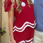 Queen Of Sparkles  Red and White Wavy Top & Shorts Set Photo 0