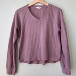 Pink Rose  Womens Ribbed Knit V-Neck Sweater Medium‎ Mauve Long Sleeve Top Photo 0