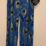 NEW Vintage Deadstock Peacock Feather Print Pants new with tags Blue Photo 0