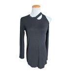 Go Couture Womens  Asymmetrical Slash Black Long Sleeve Cold Shoulder Top - Sz M Photo 1