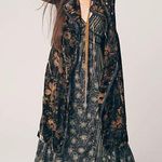Free People Hazel Duster Velvet Coat Floral Print Black Gold Brown Lined L, H Photo 1