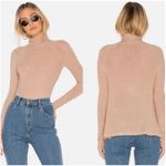 Free People Women Sz S Weekend Snuggle Beige Mock Neck Top Stretch Distressed Photo 1