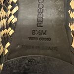 Rebecca Minkoff Womens Uma Flat 8.5M Metallic Gold Black Woven Pattern Round Photo 6