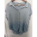 Blue Heaven Ombre Distressed Fray Hem Button Down Shirt Top Womens L Size L Photo 1