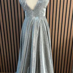 Silver ball gown silver sparkly long with cut out size 4 prom or fancy dinner Gray Photo 0