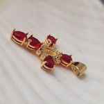 Gold Steel Cross Pendant Crystal Simulated Red Ruby Stones and Virgin Ma… Photo 4