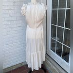 Generation Love  Women's Ivory Tiered Midi Dress Ruched Ruffle Sleeves Size M Photo 1
