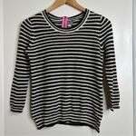 Poof! lightweight knit striped sweater black and white size Medium exposed zip Photo 0