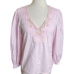 J.Crew Top Womens Small Pink V Neck Eyelet Trim Cotton Long Sleeve Preppy Photo 0