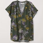 H&M  Floral Cap Sleeve Blouse Size‎ 8 NWT Olive Green Boho Chic Earthy Minimalist Photo 0