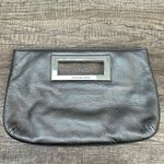 MICHAEL Michael Kors Metallic Grey Leather Top Handle Frame Clutch Gray Photo 0