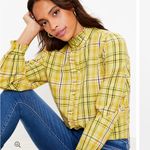 Loft NWOT Ruffle Trimmed Plaid Button Down Shirt Photo 1