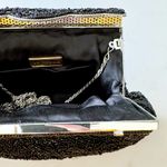 La Regale  Scalloped Black Beaded Ornate Evening Clutch Purse, Crossbody Chain Photo 7