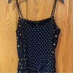 Banana Republic Polka Dot Pleated Maxi Dress in Navy Blue & Beige Size 8 Petite Photo 9
