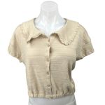 Madewell Beige Ruffle Collar Button Short Cap Sleeve Crop Sweater Top Blouse XS Photo 0