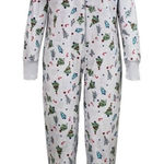 Family PJs Macys women’s one piece Pajamas Grey‎ with Green trees size medium Gray Photo 0