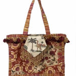 Handmade Folkloric Safari Floral M Sz Tote Purse Shoulder Bag Pompoms & Tassels Red Photo 0