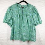 J.Crew  Green Floral Ruffle Trim Short Sleeve Top Photo 1