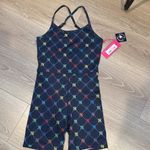 Terez BNWT  YANKEES TLC SHORT BODYSUIT IN NAVY RAINBOW MONOGRAM Small Photo 2