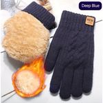 Unisex Thermal Warm Thick Fleece Lined Touchscreen Blue Knit Gloves NEW Winter Gray Photo 5