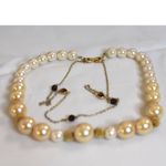 Source Unknown Layered Graduated White/Gold Faux Pearl Gold Tone Rhinestone Link 18" Necklace Photo 1