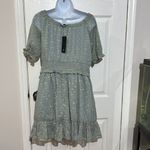 Lulus NWT Lulu’s Touch of Glam Dusty Blue Dotted Off-the-Shoulder Mini Dress size L Photo 9