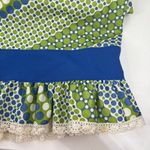 Handmade Vtg Size M 70s  Maxi Dress Retro Mod Blue Green Dots Lace Trim Prairie Photo 5