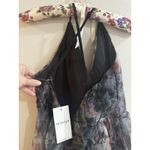 Maniju Black Floral Print Organza Mini Dress Medium NEW Straps Back Fairy Whimsical Photo 4